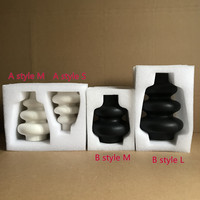Décoration Intérieure : Petit Lot de 2 Vases en Porcelaine Blanche Forme Gourde, Vase à Fleurs Rond en Céramique, Ornement Décoratif