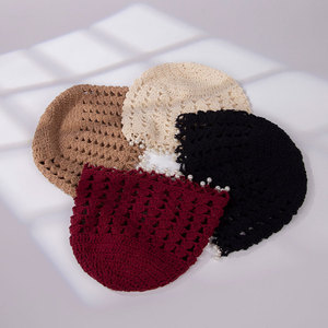 Haute qualité femmes décontracté couleur unie Crochet <span class=keywords><strong>Bonnet</strong></span> chapeau évider Beanie pour la décoration de cheveux - Product Image 2
