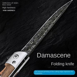 Dao gấp cắm trại di động với họa tiết Damascus gỗ vàng M390, dao ngoài trời gấp gọn, cán gỗ - Product Image 6