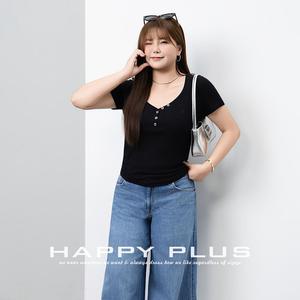 Happy Plus T-shirt tricoté ajusté à col en v pour femme, grande taille, orange rouge, manches courtes, couleur unie, N9261 - Product Image 5