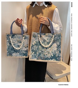 Women's High Quality Fashion Casual Square Flower Underarm Shoulder <b>Bag</b> Wholesale <b>Canvas</b> Customized Foldable Handbag - Product Image 6