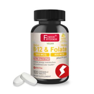 Su misura estratto di B-12 di metile 1000 MCG e metil folato 400 MCG Extra forza Non ogm 100 Tabltes B-12 di metile - Product Image 1