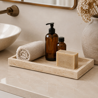 Plateau irrégulier en travertin WeiVibe, pierre naturelle beige texturée, organisateur multifonctionnel pour la vanité, plateau de service pour la table