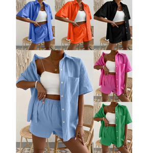 Femmes 2023 printemps chemise à manches longues <span class=keywords><strong>taille</strong></span> haute cordon short <span class=keywords><strong>grande</strong></span> <span class=keywords><strong>taille</strong></span> mode décontracté femmes costume - Product Image 1