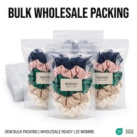 Scrunchie Sutra Hitam Kemasan Grosir, Aksesoris Rambut Elastis Mulberry untuk Wanita, Label Pribadi, Grosir, Penjepit Kuncir Kuda