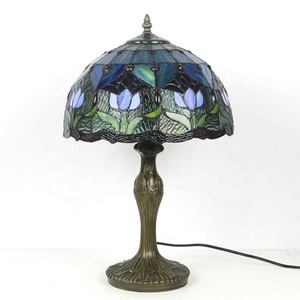 LongHuiJing Mediterranean for Style Stained Glass AC Powered LED Table Lamp Night <b>Light</b> 12-Inch Dome Lampshade Zinc Alloy - Product Image 4