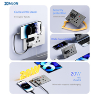 Prise murale USB à charge rapide avec câble rétractable universel Type-C de 80 cm, matériau ignifuge, prises AC, 2 ports USB-C