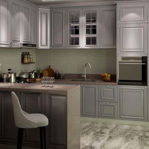 Gabinete de cocina de estilo europeo Fabricante personalizado Gabinete de madera contrachapada Premium para cocina de apartamento - Product Image 5