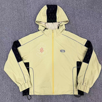 Vestes coupe-vent personnalisées pour hommes, en tissu ripstop nylon, doublure en mesh, imperméables, à capuche, zippées, avec impression sérigraphique, pour les sports de plein air