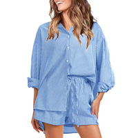 Ensembles 2 pièces rayés tendance pour femmes : chemise boutonnée à manches longues et short taille haute – Tenues décontractées chics pour l'été – Vente en gros