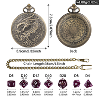 Ensemble de dés de jeu de rôle polyédriques miniatures en acrylique, 7 pièces, avec motif Cthulhu antique en relief, style montre de poche, et étui de rangement portable en métal avec chaîne