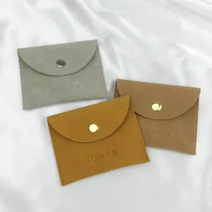 Sosew High Quality Logo Embossed Gold Button Faux Leather Gift Pouch Custom Jewelry Bag Luxury