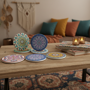 Sous-verre en céramique Mandala, nouveau, absorbant, pour café, thé, bière, classique, séchage rapide, résistant à la chaleur, écologique, tapis, coussinets - Product Image 2