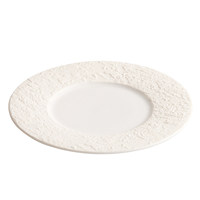 Assiette à large bord en céramique moderne à texture sablée en relief, assiette à dîner en porcelaine blanche, plats à pâtes à large bord pour restaurant