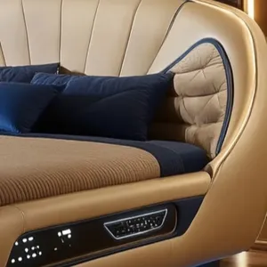 Lit double français Dream Space en cuir véritable avec cadre en bois, mobilier de maison, solution de sommeil idéale pour les enfants, chambre élégante - Product Image 4
