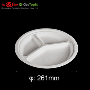 Assiettes Rondes à <span class=keywords><strong>3</strong></span> <span class=keywords><strong>Compartiments</strong></span> en Pulpe de Bagasse Moulée, Écologiques et Robustes, Vente en Gros Usine pour Fêtes - Product Image 4