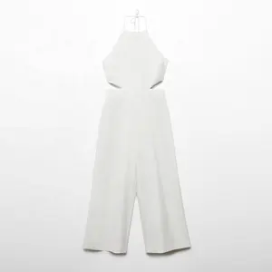 Nieuw Design Zomer Groothandel Elegante Custom Bescheiden Dames Halter Mouwloze Linnen Jumpsuit Voor Vrouwen