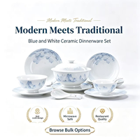 Service de vaisselle en porcelaine blanche haute température Qianli Jiangshan Jingdezhen avec bord doré – Cadeau haut de gamme pour mariage et nouvellement-marrieds – Compatible lave-vaisselle