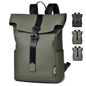 Trendy Unisex Large Roll Top Laptop <b>Backpack</b> Waterproof Pu Polyester Leisure Daily Use School <b>College</b> Students Teenagers - Product Image 1