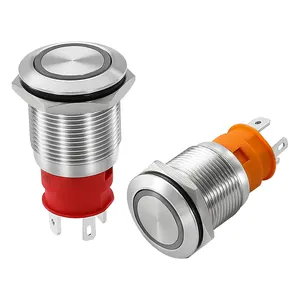10a 20a Heavy Current 19mm Ip67 110V Ring Led Light Flat Head Waterproof 316l Metal Push Button Switch