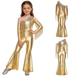 Traje de Fiesta Brillante Metálico para Niñas de 8 a 16 Años, Mono con Piernas Anchas para Discoteca, Fiestas, Espectáculos, Baile de Salón - Product Image 2