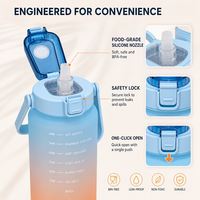 Bouteille d'eau sans BPA avec sangle de transport, 2 L, demi-gallon, bouteille d'eau de sport avec marqueur de temps, poche, brosse de nettoyage pour la salle de sport en plein air