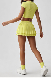 Ensemble 2 pièces de <span class=keywords><strong>jupe</strong></span> de <span class=keywords><strong>tennis</strong></span> respirante et à séchage rapide pour femmes, doux pour la peau, avec leggings de sécurité intégrés, idéal pour le yoga et l'entraînement. - Product Image 6