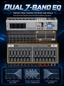 Mezclador de Sonido Profesional GBA-26, Consola de Mezcla de Audio |   26 Canales |   Ecualizador de 7 bandas |   99 Efectos DSP |   USB/MP3/BT 5.0 |   Fuente de alimentación Phantom - Product Image 4