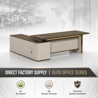 Mueble de Oficina Ejecutivo Moderno con Gabinete Lateral, MDF E1, Moldeado al Vacío, Acabado en Madera de Nogal, Escritorio Gerencial con Cerradura de Código