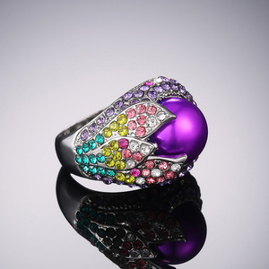 Anello Vintage a Petalo Esagerato da Donna, Gioiello da Dito in Lega con Strass Completi, Regalo Trendy e di Carattere - Product Image 6