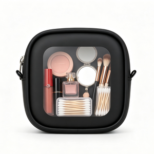 Sac de beauté jaune en cuir PU, petit sac de rangement, sac de voyage pour femmes, sac à maquillage avec fermeture éclair et logo imprimé - Product Image 2