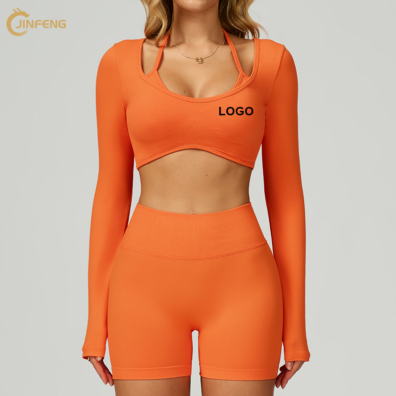 Wholesale Custom Gym Wear High Elastic Tight Yoga Clothes Jogging Slim Sport Backless Long Sleeve Shirt Knitted Tops for Women