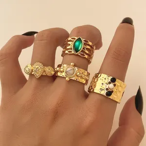 HSJ-84 Wholesale Lady Rings Jewelry Kit Women Vintage 4pcs Crystal Diamond Turquoise Geometric Alloy Ring Set