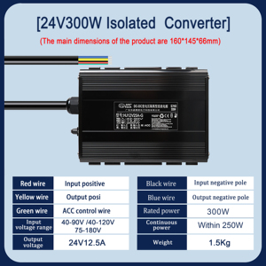 คอนเวอร์เตอร์แบบสเต็ปดาวน์คุณภาพสูง 24V300W แบบแยกส่วนเดียว สำหรับยานยนต์ บ้าน และอุตสาหกรรม มอเตอร์ประสิทธิภาพ 90% รุ่น HJ24V300-G-A Hig - Product Image 4