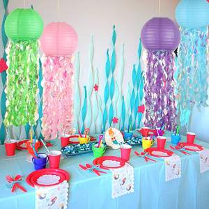 Nimicro sob o tema do mar aniversário biodegradável, barato, dobrável, festa de sereia, pendurado na parede, lanternas de papel água-viva - Product Image 3