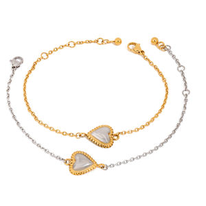 J & D Acero inoxidable impermeable 18K chapado en oro leopardo cuero malla cadena larga perla corazón delicado pulsera - Product Image 6