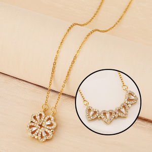 Micro inserto zircone creativo cuore a cuore aperto e chiuso <span class=keywords><strong>collana</strong></span> <span class=keywords><strong>quadrifoglio</strong></span> per donna madre - Product Image 2