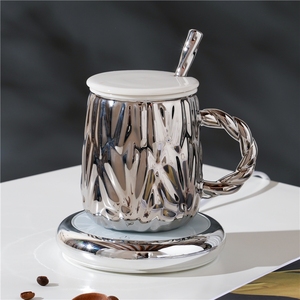 Tasse à café en céramique de porcelaine de luxe de haute qualité de 460 ml avec sous-verre à température contrôlée, tasses à thé, tasse à petit-déjeuner - Product Image 2