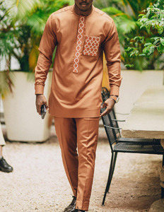 Ensemble Agbada pour Hommes Chemise et <span class=keywords><strong>Pantalon</strong></span> Tops <span class=keywords><strong>Boubou</strong></span> Costumes de Sénateur Qualité Supérieure Personnalisés Mariage Traditionnel Africain - Product Image 5