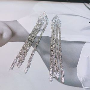 HIBRIDE Luxury Trendy Long Geometry <b>Tassels</b> Drop Full Mirco Paved Cubic Zirconia Engagement Wedding Drop <b>Earring</b> Fashion E-750 - Product Image 2