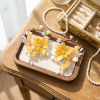 AE-3874Y Mutiara Air Tawar Buatan Tangan Resin Bunga Bohemia Anting Lingkaran Bunga Multi Warna Aksesoris Pernikahan Pengantin