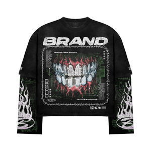 Camisas de manga larga de algodón personalizadas Camiseta de manga larga de doble capa con empalme de tamaño grande <span class=keywords><strong>Cid</strong></span> Wash Boxy - Product Image 5