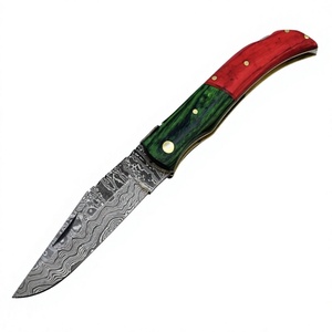Couteau de survie pliant Laguiole en acier Damas de qualité industrielle supérieure, manche en bois, bouton de pouce, verrouillage arrière, 18 cm - Product Image 2