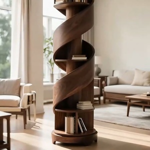 New Chinese Style North American Black <strong>Walnut</strong> Solid Wood Aesthetic Rotating Bookshelf Spiral <strong>Bookcase</strong> - Product Image 4