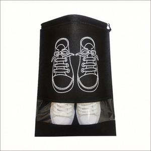 Home-use <b>Drawstring</b> Non-woven Fabric <b>Waterproof</b> Customizable Logo Printing Fashionable Travel Storage <b>Bag</b> for Shoes - Product Image 1
