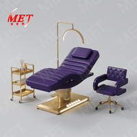 Mobilier moderne pour salon de beauté Lit de spa en cuir rose 3 moteurs Lit de massage électrique à base dorée avec tabouret et chariot