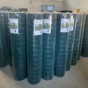 Jala Lasan Jala Lapis PVC Gulungan Kawat Pagar Eropa 1.7/2.2Mm 100X50Mm 25M Jaring Taman Halaman Berkebun Hijau Lembut Abu-abu