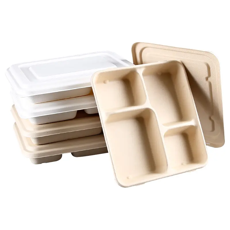 Placas eco 4 Compartimento Almoço Recipientes de Comida Descartável Branco Servindo Bandeja