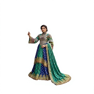 Robe longue de luxe afghane traditionnelle verte brodée or 2026 – Robe de soirée musulmane – Vente en gros - Product Image 1
