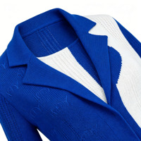 Ensemble tricoté deux pièces jacquard color block pour femme grande taille automne-hiver : cardigan long à col blazer et robe tricotée à col carré